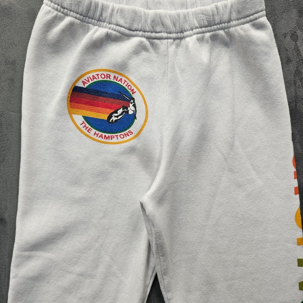 AVIATOR NATION Kids White Rainbow Logo The Hamptons Sweatpants Size 10